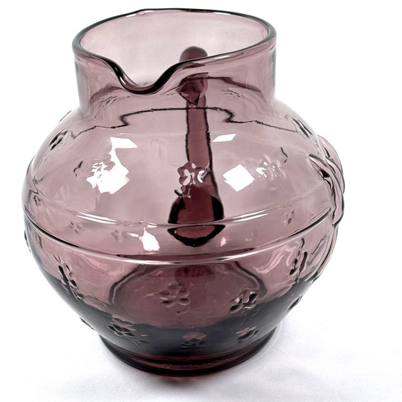 VTG Crownford Giftware 1988 Amethyst Rose Pink Art Glass Pitcher Bow Flowers - Picture 4 of 10